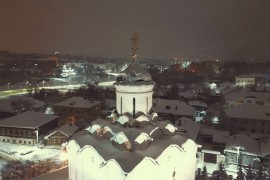 Завершение Казанского храма во Владимире, ночной вид с высоты.