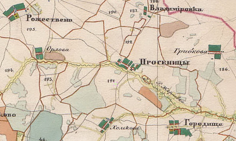 Фрагмент карты Менде Владимирской губернии 1850 года