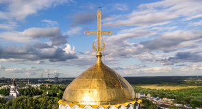 Птичка на вершине креста Дмитриевского собора