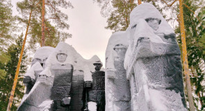 Памятник на Вербовском в зимней шубке