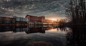 Фабрика, закат, р. Унжа