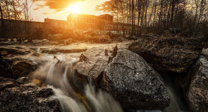 Фабрика, закат, речка Унжа, Меленки