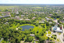 Парк культуры и отдыха и Соборная площадь в Александрове с высоты птичьего полета.